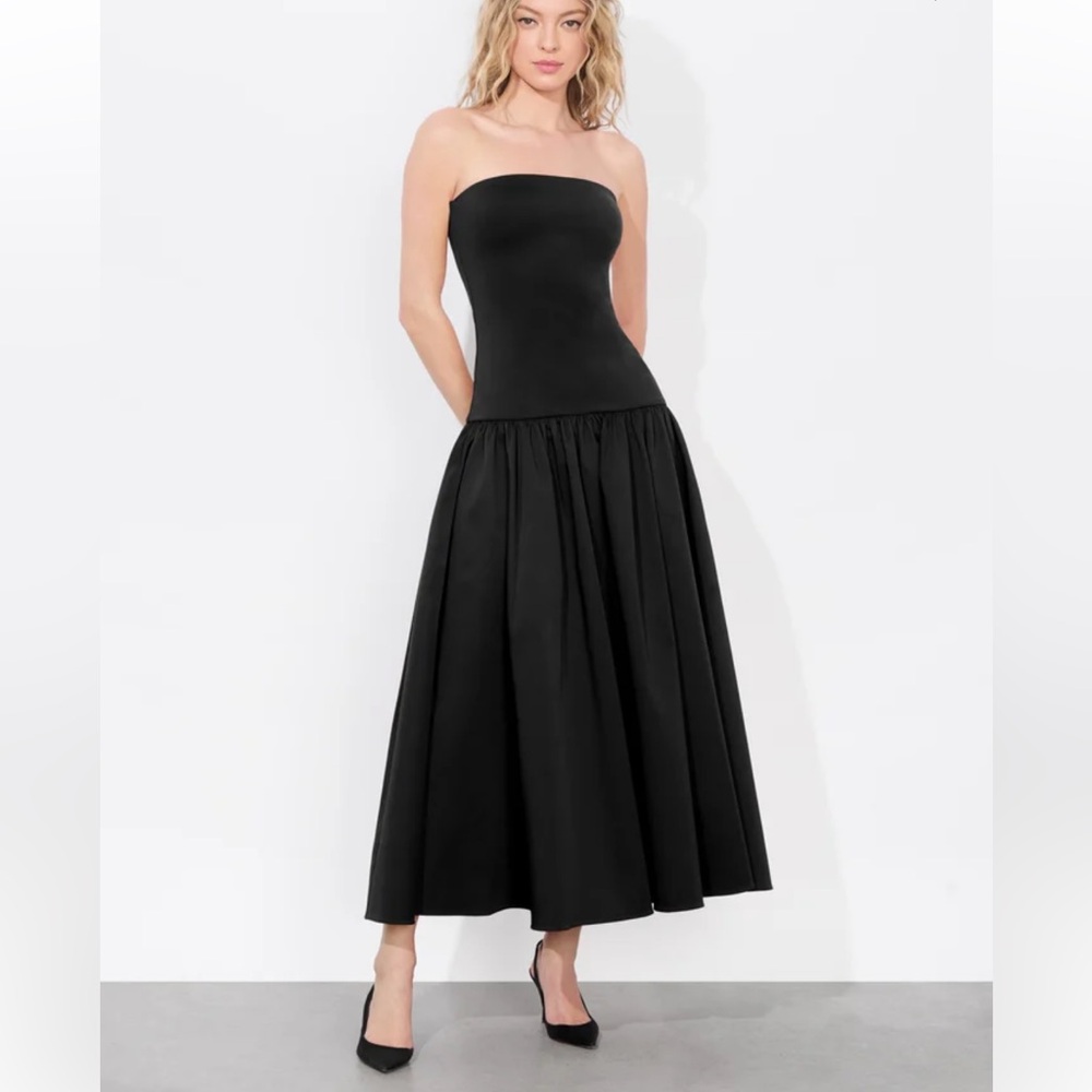 Alice + Olivia Oriana Strapless Drop Waist Midi Dress